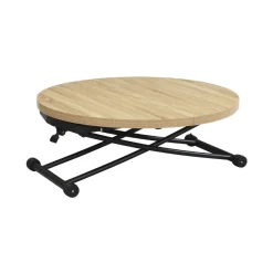 Mesa de centro Gaga diseño redondo elevable y extensible negro/natural 32-79x100-140x100 cm