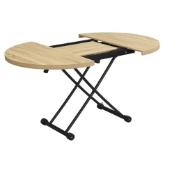 Mesa de centro Gaga diseño redondo elevable y extensible negro/natural 32-79x100-140x100 cm
