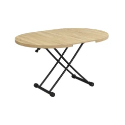 Mesa de centro Gaga diseño redondo elevable y extensible negro/natural 32-79x100-140x100 cm