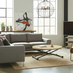 Mesa de centro Gaga diseño redondo elevable y extensible negro/natural 32-79x100-140x100 cm