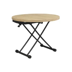 Mesa de centro Gaga diseño redondo elevable y extensible negro/natural 32-79x100-140x100 cm