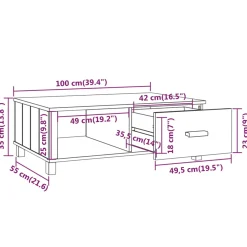 Mesa de centro Hamar cajón + compartimento madera 35x100x55 cm