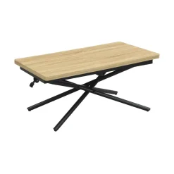 Mesa de centro Katy diseño elevable y extensible negro/natural 38-76,5x57-114 x100 cm