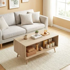 Mesa de centro Mistral Homcom 2 cajones natural/blanco 46x100x50 cm