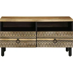 Mesa de centro Otomíe 2 cajones + 2 compartimentos negro/natural 40x80x54 cm