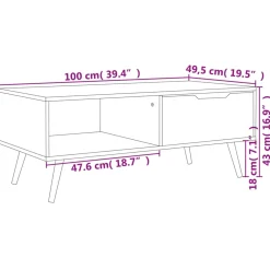 Mesa de centro Ronela 1 cajón diseño nórdico 43x100x49,5 cm