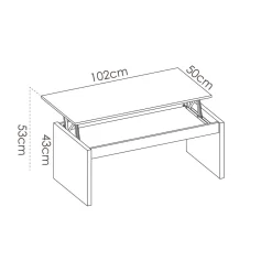Mesa de centro Side diseño elevable 43x102x50 cm