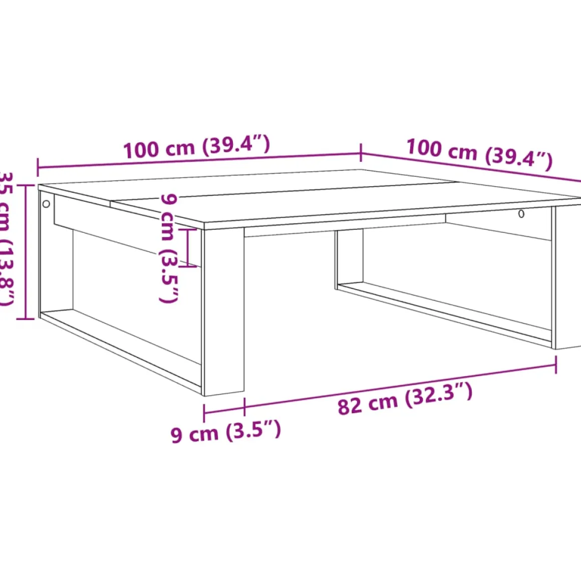 Mesa de centro Strass diseño fijo 35x100x100 cm