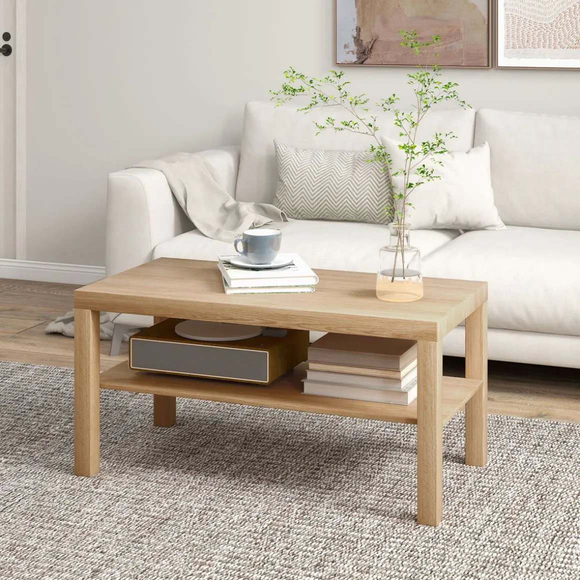 Mesa de centro Terra Homcom estante inferior natural 44,5x90x45 cm