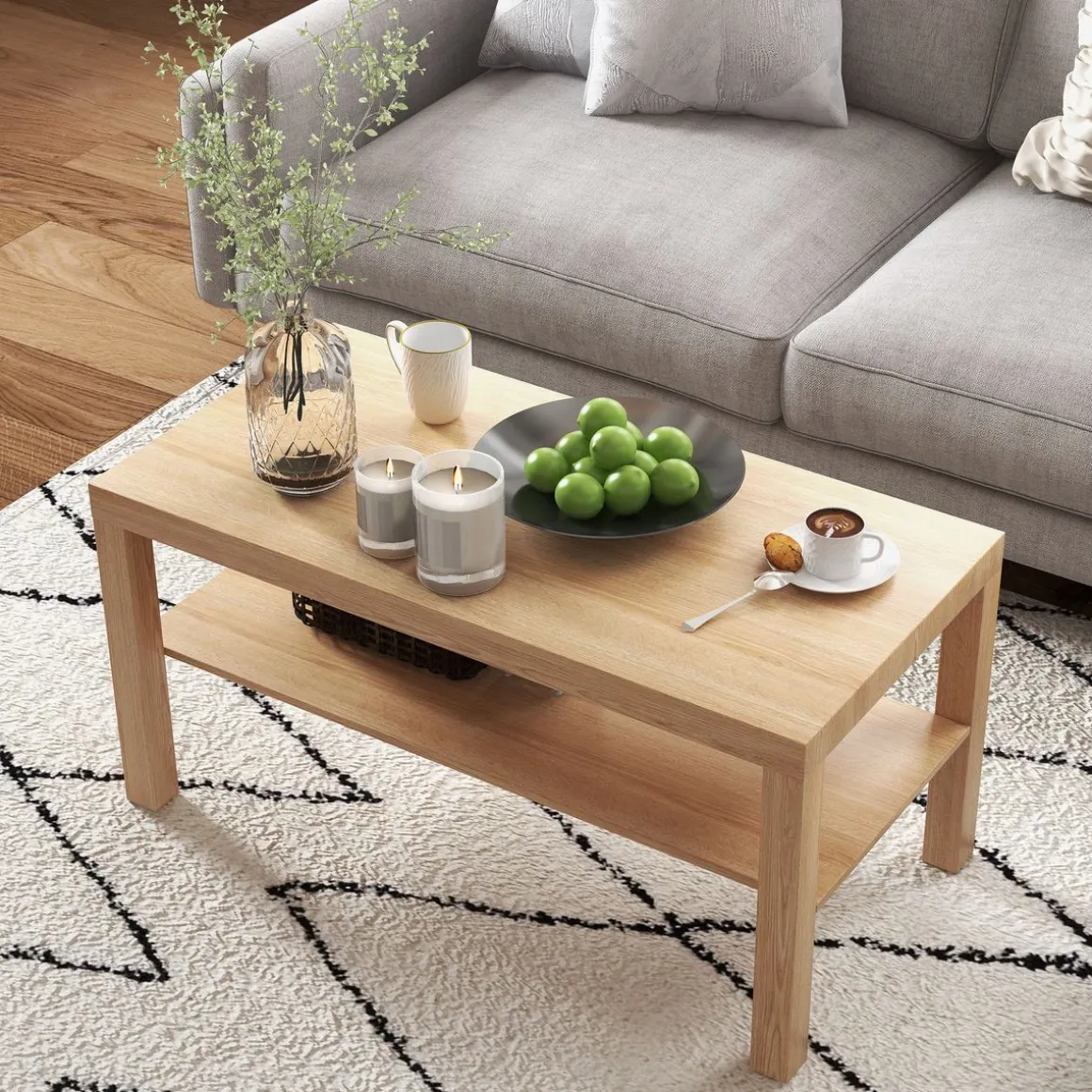 Mesa de centro Terra Homcom estante inferior natural 44,5x90x45 cm