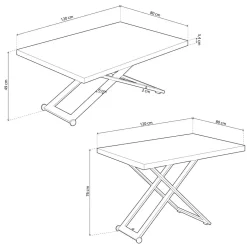 Mesa de centro Zoe elevable con tapa regular 49-76x120x80 cm