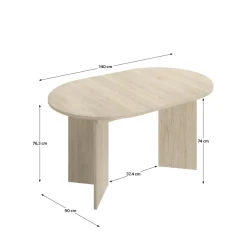 Mesa de comedor Bari diseño extensible natural 76,3x140x90 cm