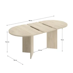 Mesa de comedor Bari diseño extensible natural 76,3x140x90 cm