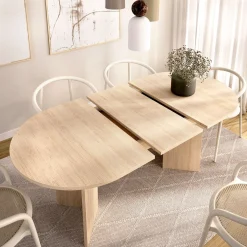Mesa de comedor Bari diseño extensible natural 76,3x140x90 cm