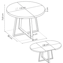 Mesa de comedor Duna redonda extensible nordic/negro Ø110-158x77 cm