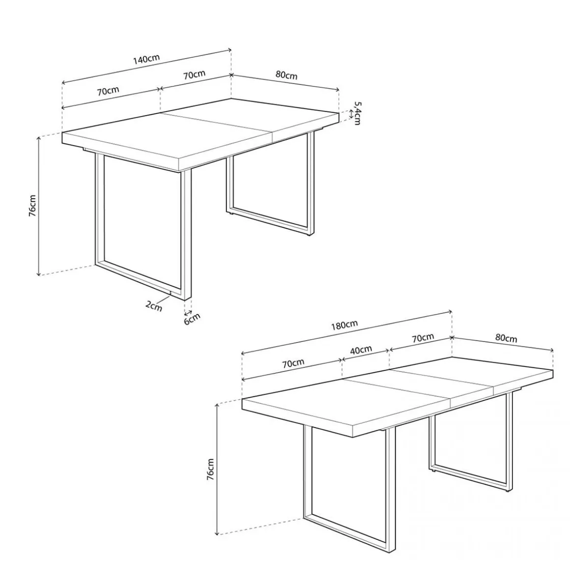 Mesa de comedor extensible Natural 76x140-180x80 cm