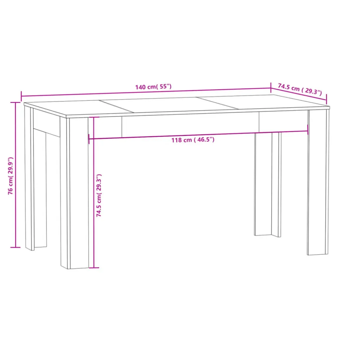 Mesa de comedor fija Cora 76x140x74,5 cm