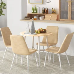 Mesa de comedor Galway Homcom 4 personas natural/blanco Ø80x76 cm