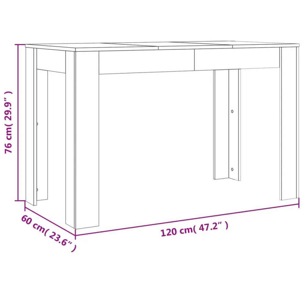 Mesa de comedor Granada rectangular 76x120x60 cm