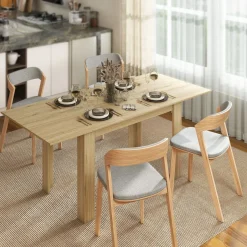 Mesa de comedor Katy Homcom extensible natural 75x140-180x90 cm