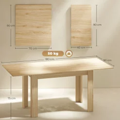 Mesa de comedor Katy Homcom extensible natural 75x140-180x90 cm
