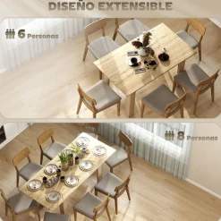 Mesa de comedor Katy Homcom extensible natural 75x140-180x90 cm