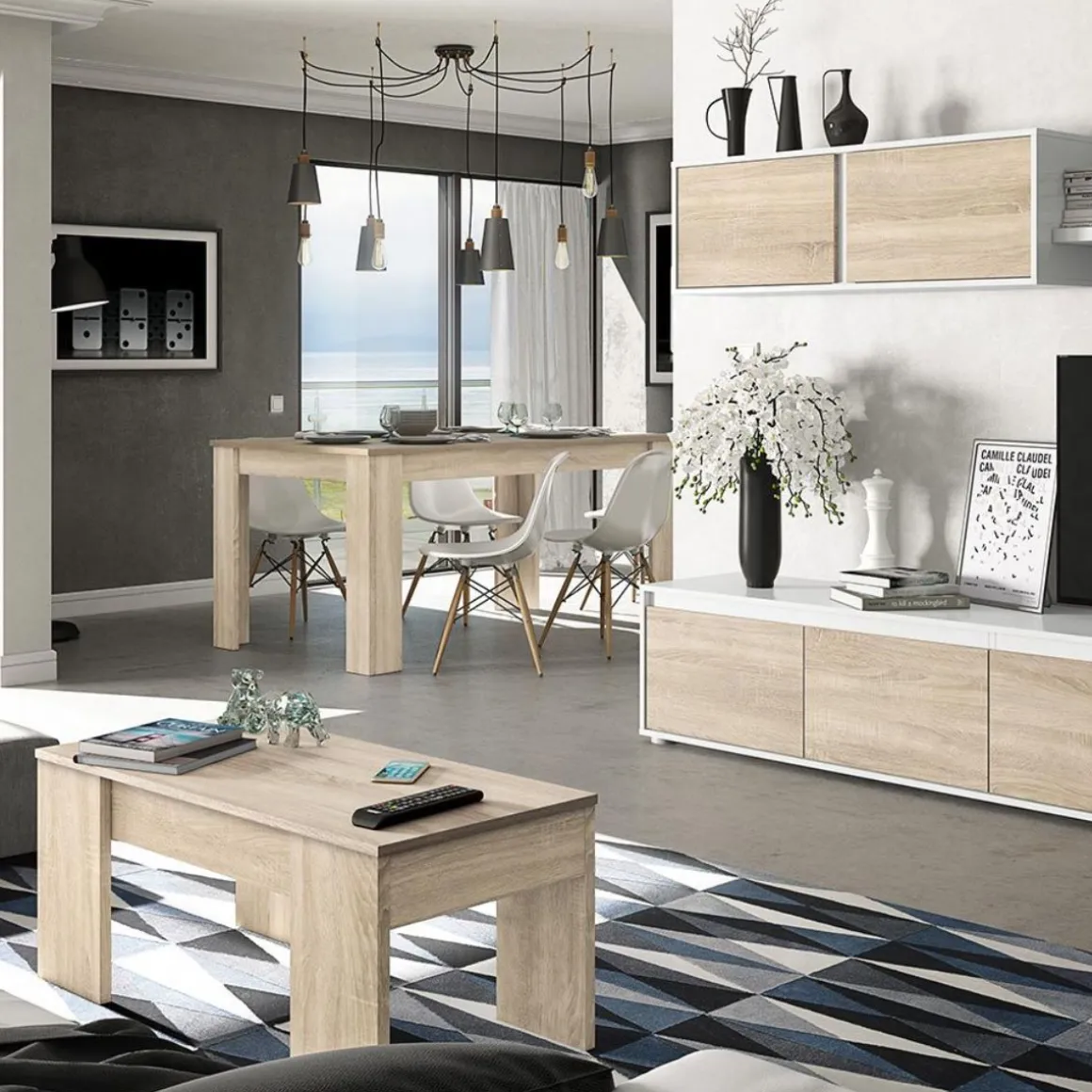 Mesa de comedor Kendra extensible roble canadian 78x140-190x90 cm