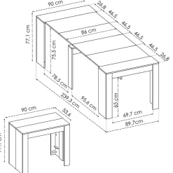 Mesa de comedor Kiona diseño extensible 77x54-239x90 cm