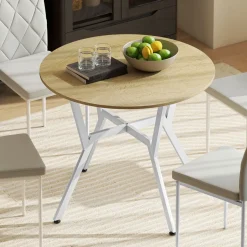 Mesa de comedor Leonor diseño redondo blanco/natural Ø90x76 cm
