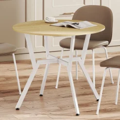 Mesa de comedor Leonor diseño redondo blanco/natural Ø90x76 cm