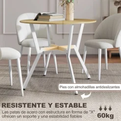 Mesa de comedor Leonor diseño redondo blanco/natural Ø90x76 cm