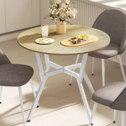 Mesa de comedor Leonor diseño redondo blanco/natural Ø90x76 cm