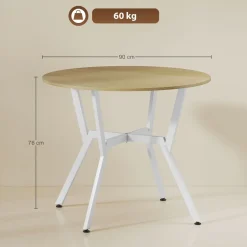 Mesa de comedor Leonor diseño redondo blanco/natural Ø90x76 cm