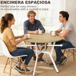 Mesa de comedor Leonor diseño redondo blanco/natural Ø90x76 cm