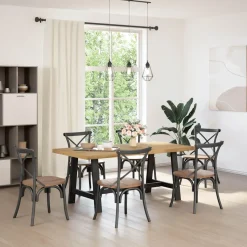 Mesa de comedor Noain diseño A madera de pino natural/negro 75x180x90 cm
