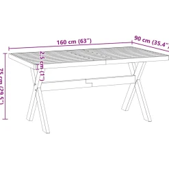 Mesa de comedor Noain diseño X madera de pino natural/negro 75x160x90 cm