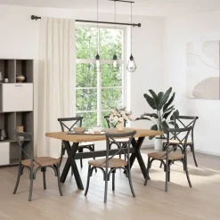 Mesa de comedor Noain diseño X madera de pino natural/negro 75x160x90 cm