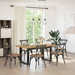 Mesa de comedor Noain diseño U madera de pino natural/negro 75x160x90 cm