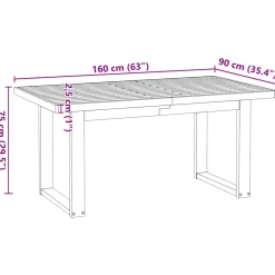 Mesa de comedor Noain diseño U madera de pino natural/negro 75x160x90 cm
