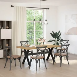 Mesa de comedor Noain diseño X madera de pino natural/negro 75x180x90 cm