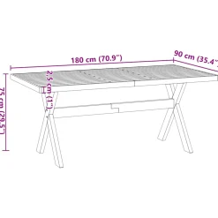 Mesa de comedor Noain diseño X madera de pino natural/negro 75x180x90 cm