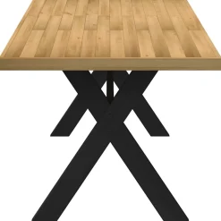 Mesa de comedor Noain diseño X madera de pino natural/negro 75x180x90 cm
