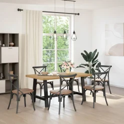 Mesa de comedor Noain diseño A madera de pino natural/negro 75x160x90 cm