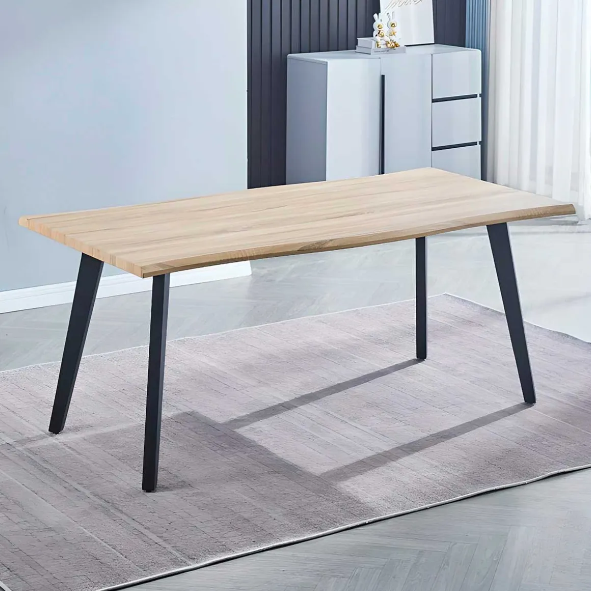 Mesa de comedor Regatta rectangular diseño nórdico cambria/negro 76x180x90 cm