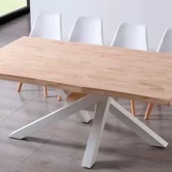 Mesa de comedor Xena forma patas cruzadas tapa irregular roble 76x180x100 cm
