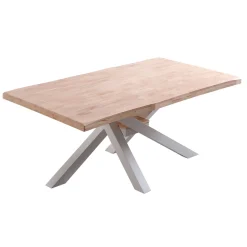 Mesa de comedor Xena forma patas cruzadas tapa irregular roble 76x180x100 cm