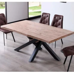 Mesa de comedor Xena forma patas cruzadas tapa irregular roble 76x180x100 cm
