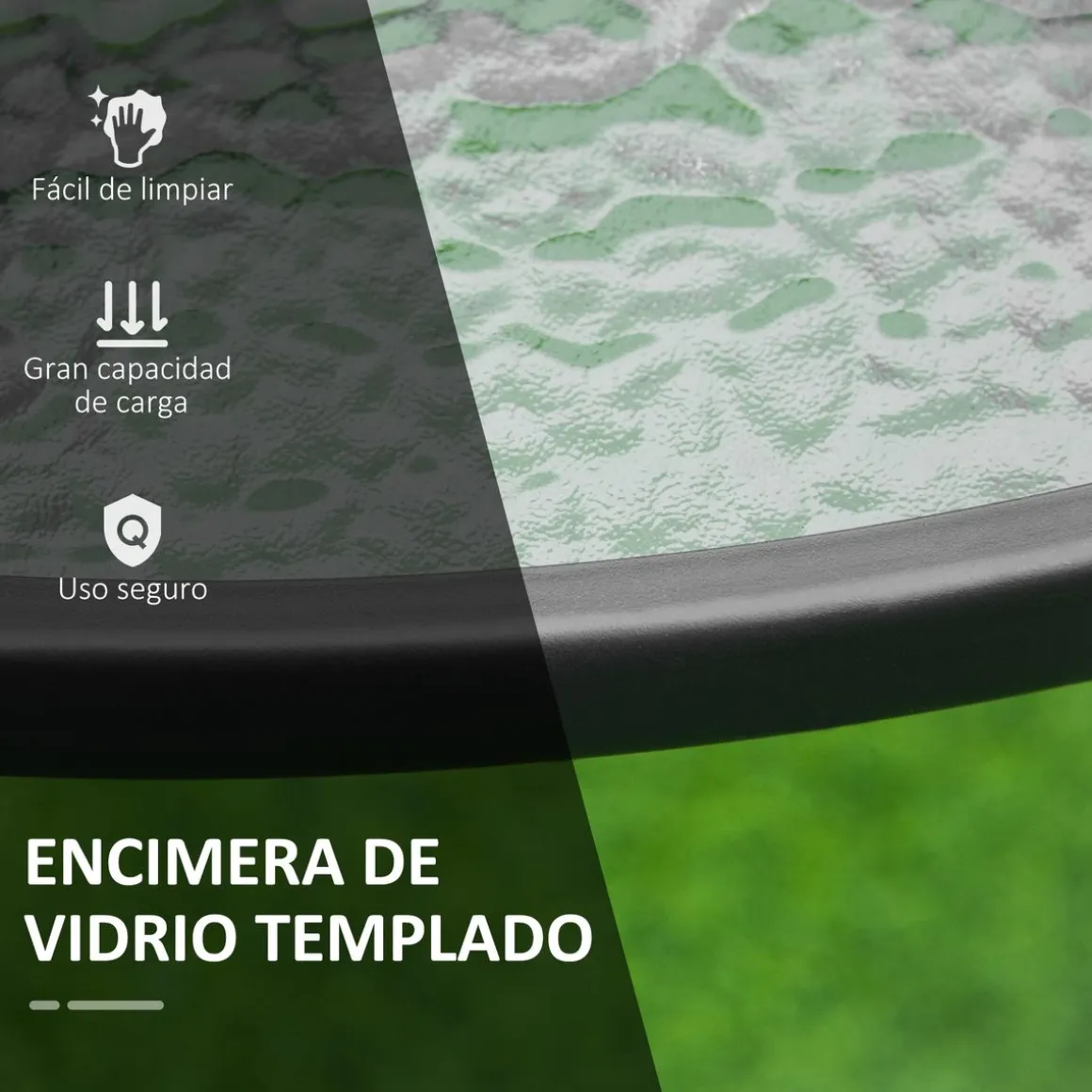 Mesa de cristal de jardín Outsunny redonda con agujero negro Ø106,5x71 cm