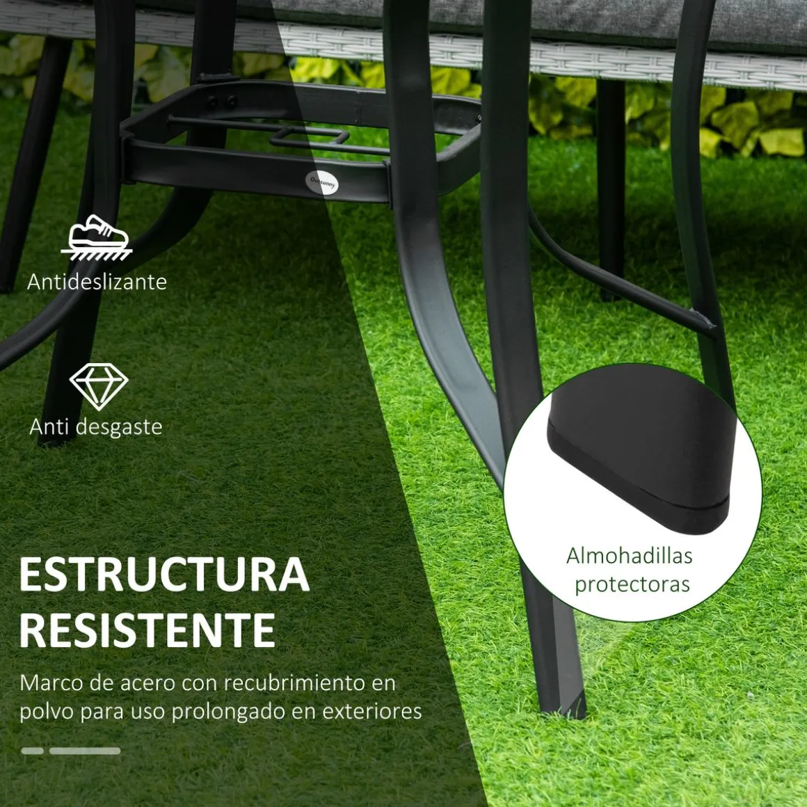Mesa de cristal de jardín Outsunny redonda con agujero negro Ø106,5x71 cm