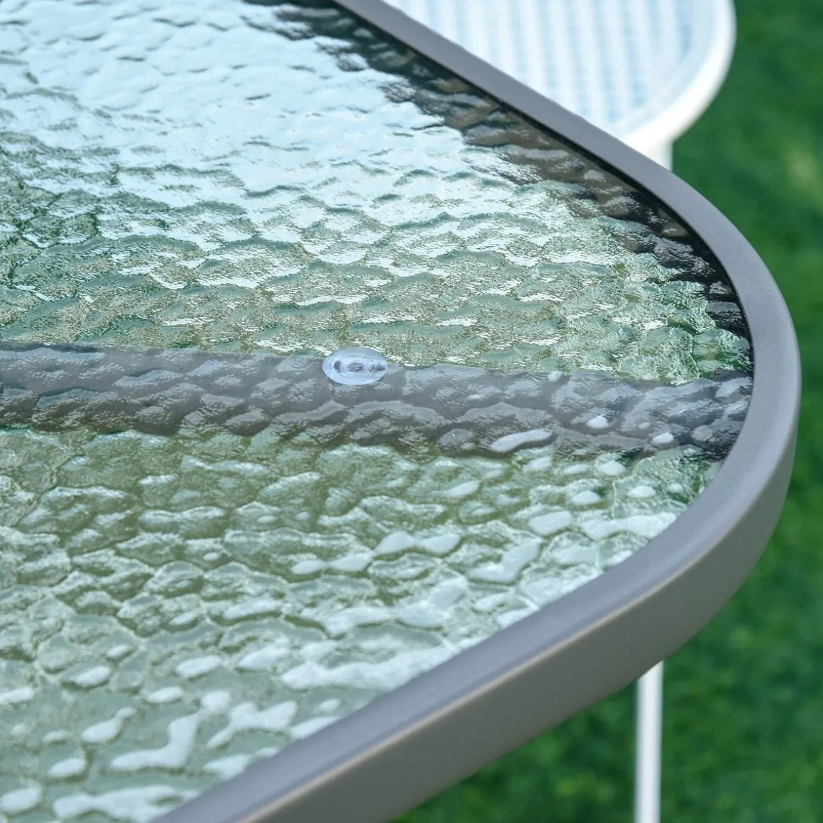 Mesa de cristal de jardín Outsunny rectangular con agujero negro 70x120x80 cm